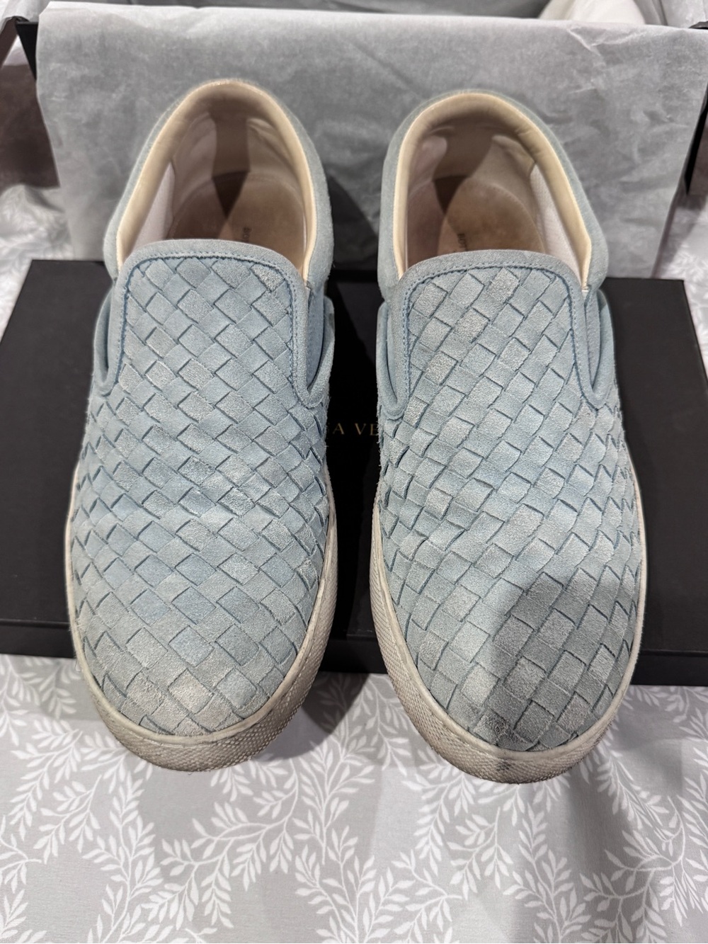 Bottega Veneta Light Blue Woven Slip-On Sneakers